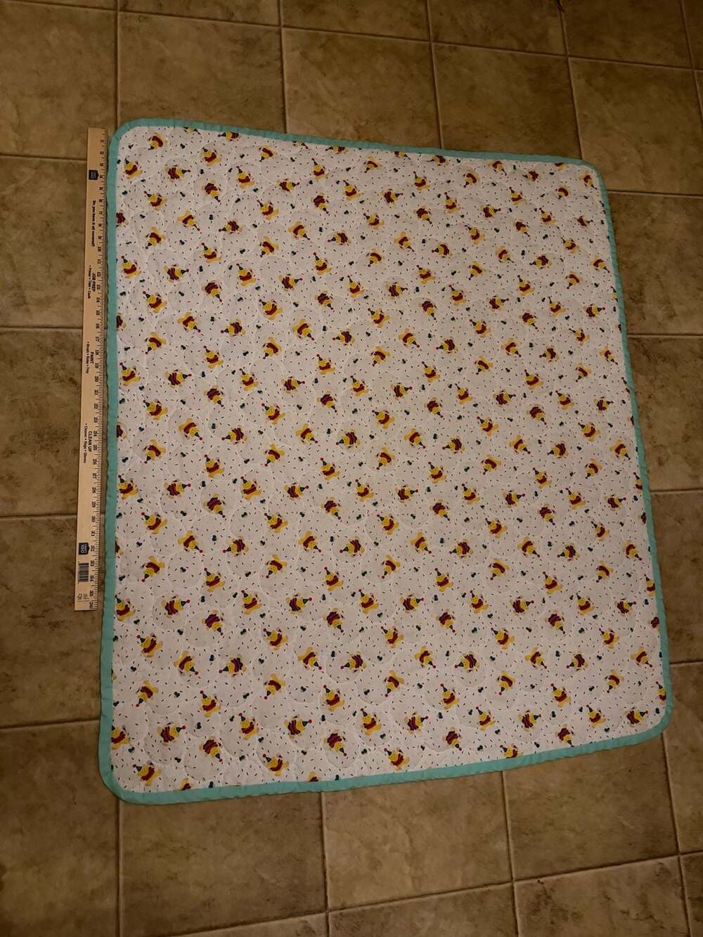Vintage 90s Baby Quilted Receiving Blanket with Party Bear Print